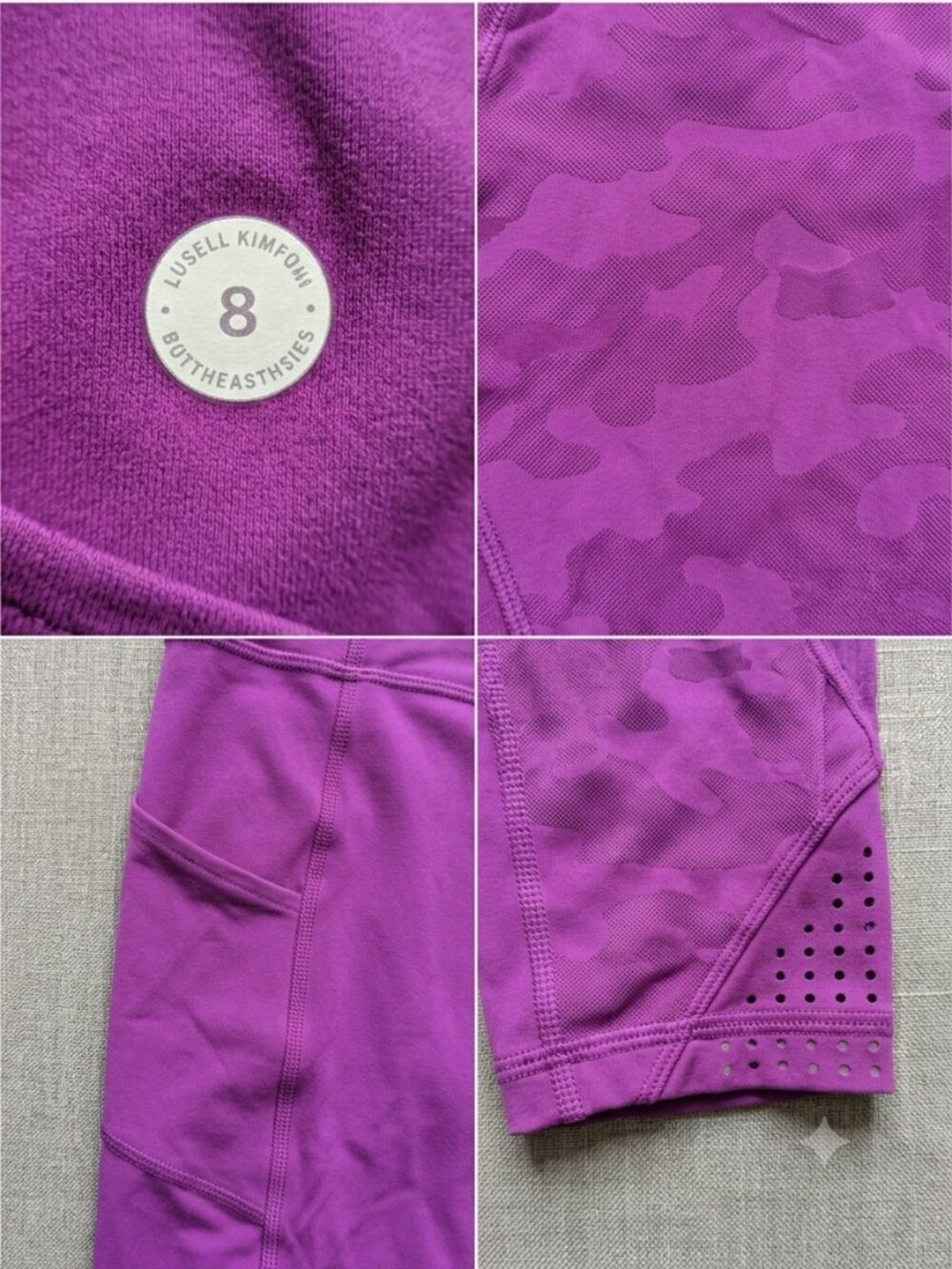Lululemon Size 8 Purple Capri Crops Jacquard Camo Pockets